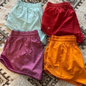 Lot of 4 lululemon Hotty Hot LR 2.5” shorts, size 10